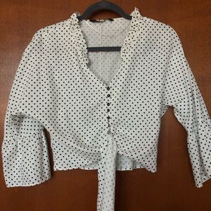 Zara Black & White Tie-Front Top